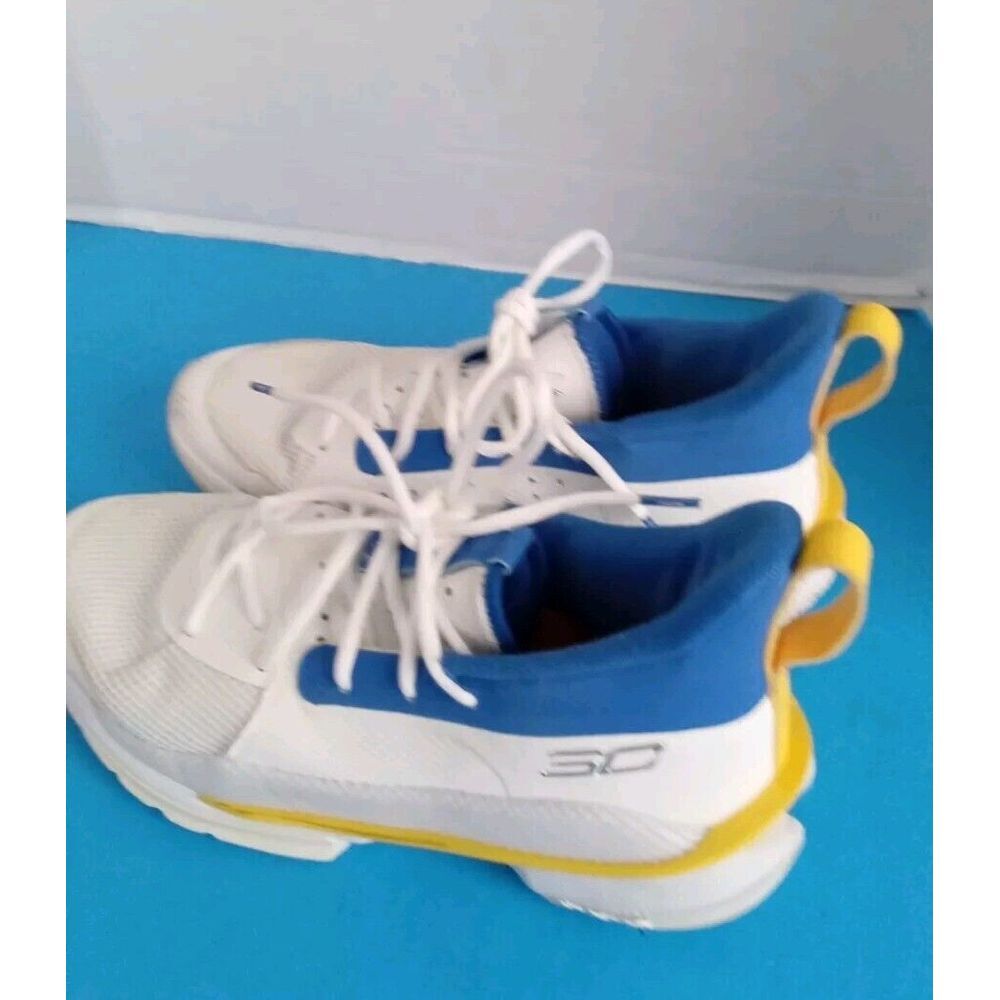 Under Armour Curry 7 Basketball Shoes Athletic Sneakers‎ White Blue Yellow